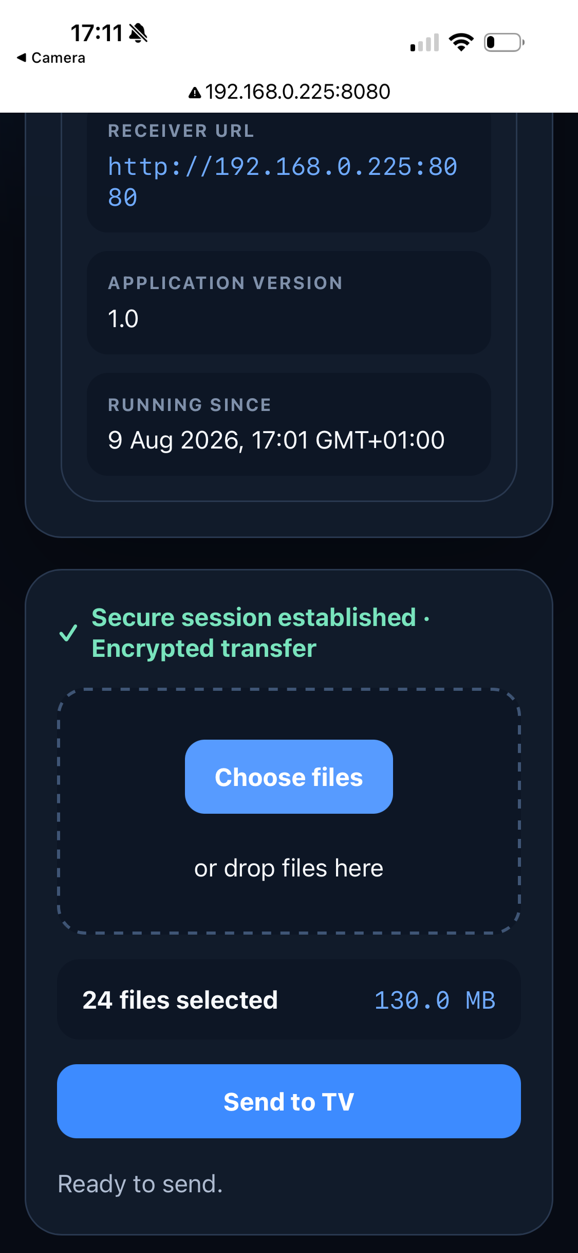 Secreto Hub browser page ready for a file selection